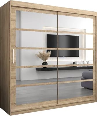 Produktbild von Kleiderschrank, Schiebetürenschrank Schlafzimmer, Schrank mit Spiegel ROMA 2 200 cm