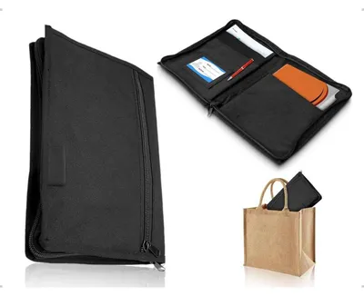 Image de Classeur pour documents, format A5, noir, en tissu Oxford, avec plusieurs compartiments