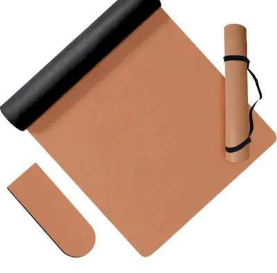 Produktbild von Relaxdays Yogamatte, 5 mm dick, 68 x 183 cm, mit Tragegurt, rutschfest, PU, Sportmatte Yoga, Pilates, Fitness, braun, KI-generiertes Bild