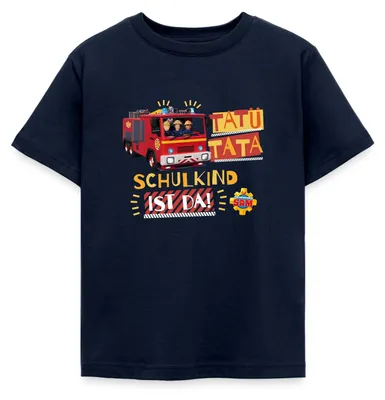 Produktbild von Spreadshirt Feuerwehrmann Sam™ Tatü Tata Schulkind Ist Da Kinder T-Shirt, 110/116 (5-6 Jahre), Navy
