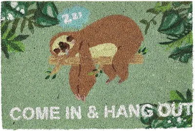 Produktbild von Kokosmatte "Come in & hang out" - Faulenzer - Innen und Außenbereich - Witzig - Kokosmatte, 60x40 cm - Grün - Braun