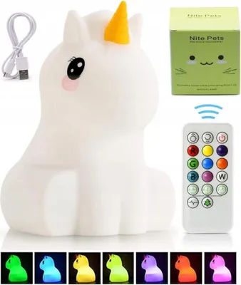 Produktbild von Nachttischlampe - LED RGB - Einhorn - Silikon - 9 Farben - 3 Modi - bis 25 h Akk