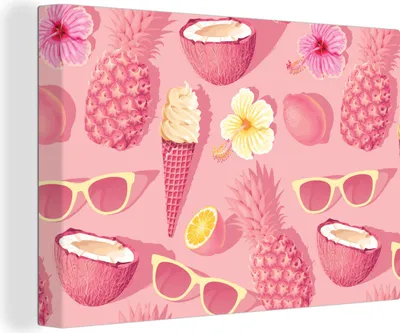 Produktbild von OneMillionCanvasses® - Leinwandbilder - 150x100 cm, Sommer - Muster - Rosa, Wandbilder Kunstdruck Wanddekoration