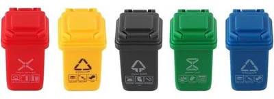 Obrázek produktu pro Mini stolík na třídění odpadu na kolečkách – sada 5 kusů