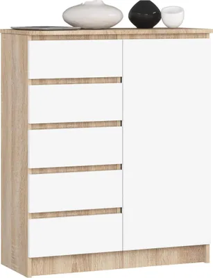 Image de Akord Commode 1 Porte 5 Tiroirs Chêne Craft 80X35X97