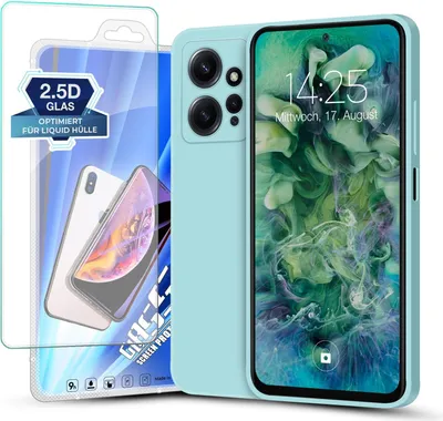 Produktbild von Hülle für Xiaomi Redmi Note 12 mit 9H Displayglas Displayschutz Plus Case Cover Bumper Silikon Softgrip Schutzhülle Farbe: Hellblau