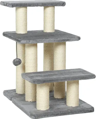 Produktbild von Hundetreppe 3 Stufen 54 cm Hoch Haustiertreppe für Kleine Hunde Katzentreppe mit Sisal Kratzbäumen, Spielball