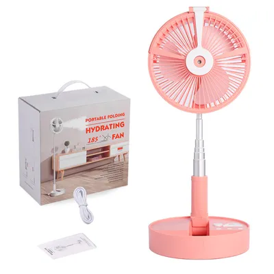 Image de Multifonctionnel ventilateur de pulvérisation pliable télescopique avec humidificateur lampe de bureau Power Bank fonctions de support de téléphone pour les voyages à domicile sports de plein air - Rose