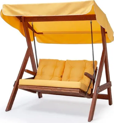 Produktbild von Casa Padrino Luxus Hollywood Schaukel Gelb / Braun - Moderne Wetterfeste Garten Schaukel mit Sonnendach - Garten Möbel - Terrassen Möbel - Luxus Möbel