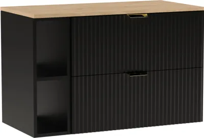 Obrázok produktu pre WENA Skrinka pod umývadlo 100 cm, rebrované čelá, kovové úchyty v zlatej farbe (farba: čierna, dubová doska)