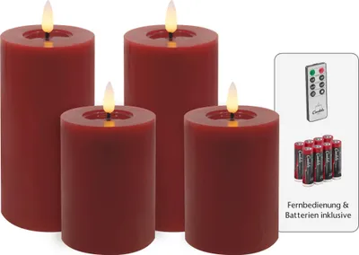 Produktbild von Candela Lights LED Kerzen 4er Set Winter cream glatt Echtwachs inklusive Fernbedienung und 8 Batterien Timer Funktion & mehrstufig dimmbar flammenlos Echtwachskerzen Stumpenkerzen