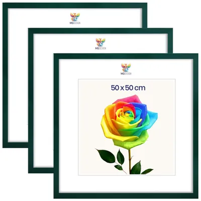 Produktbild von MG Design 3er Set Bilderrahmen 50 x 50 cm - Posterrahmen mit Grün Echtholzrahmen und bruchsicherem Acrylglas, Hoch & Quer mit stabiler Wandaufhängung