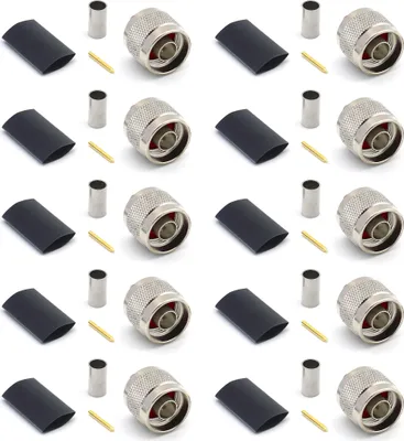 Obrázek produktu pro N Stecker RG58 LMR195 RG303 RG141 RG142 RG400 N-Typ Stecker RF Crimp Typ Koaxialkabelstecker vernickelt mit vergoldetem Pin (10er-Pack)