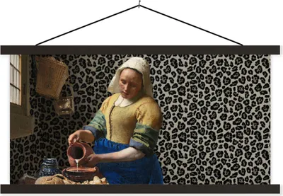 Produktbild von MuchoWow® Textilposter Milchmädchen - Kunst - Pantherdruck - Vermeer - Gemälde - Alte Meister 60x30 cm mit schwarzem Rahmen - Textilien