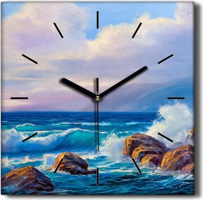 Produktbild von Coloray Hodiny Unikátní 30x30 cm  Tiché hodiny Pro obývací pokoj a kuchyň Nástěnné hodiny Plátno Černé ručičky hodin - Oceánské skalní mraky