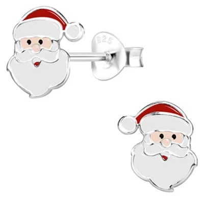 Produktbild von Ohrstecker Weihnachten: Ohrringe Silber 925 für Kinder & Damen Weihnachtsmann (Santa Claus)