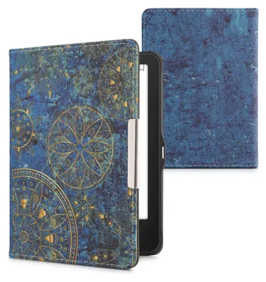 Produktbild von kwmobile Schutzhülle für Tolino Vision 1 / 2 / 3 / 4 HD Hülle - eReader Flip Case mit Auto Sleep Funktion - Mandala mit Gelb Dunkelblau