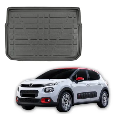 Image de Tapis De Coffre Sur Mesure Pour Citroen C3 2016-2023, Noir, Antidérapant, Bord Haut, Toutes Saisons