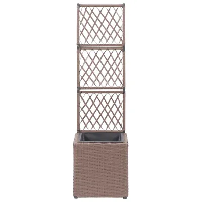 Zdjęcie produktu dla vidaXL Podwyższona grządka z kratką 1 doniczka 30x30x107 cm Poli Rattan Brązowy