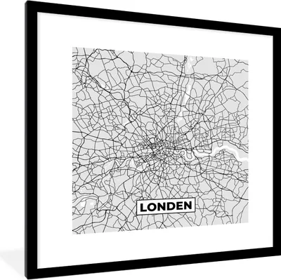Produktbild von MuchoWow® Gerahmtes Poster London - Stadtplan - Schwarz und Weiß - Karte 40x40 cm - Poster mit Schwarzem Bilderrahmen Wandposter Rahmen Foto Bilder - Poster - Plakat im Rahmen
