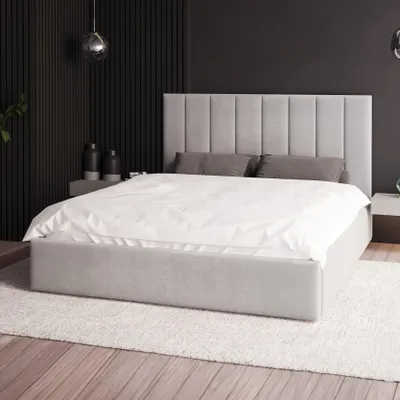 Produktbild von FDM Bett Kaja Paris 180x200 cm Polsterbett mit Lattenrost aus Metall Bettkasten Stauraumbett Samt light gray
