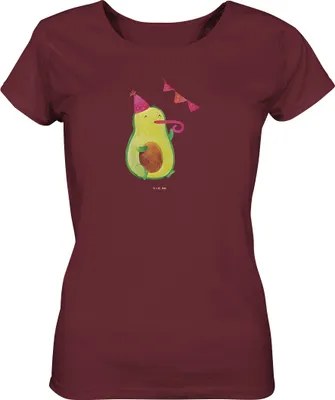 Produktbild von Mr. & Mrs. Panda Kurzarmshirt Damen Avocado Party Zeit Größe S - Burgundy - Geschenk, Basic T-Shirt, Happy Birthday, shirt, Geburtstag, Genießen, Schulabschluss