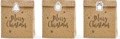 Produktbild von Geschenktüten 11x25x27cm Merry Christmas 3er Set Natur Braun
