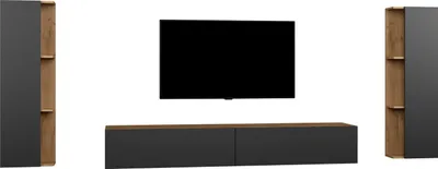 Produktbild von Planetmöbel Fernsehtisch 200 cm lang & 2X TV-Schrank 40 cm hängend Gold Eiche / Anthrazit