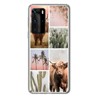 Produktbild von MuchoWow® Handyhülle Schutzhülle Hülle für Huawei P40 Pro Schottischer Highlander - Sukkulente - Pastell Silikon Softcase Handy Hülle - Schutz