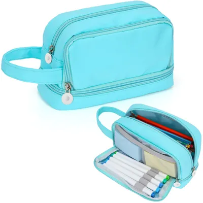Immagine prodotto di Organizer per la scuola e l'ufficio, astuccio resistente con 3 scomparti, blu, per ragazzi e ragazze