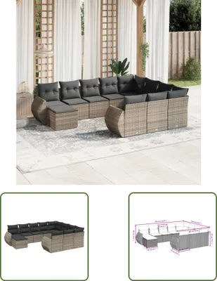Produktbild von The Living Store 11-tlg. Garten-Sofagarnitur mit Kissen Grau Poly Rattan