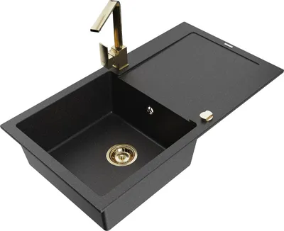 Produktbild von Mexen Leo 1 Becken-Granitspüle mit Abtropffläche und Mischbatterie Rita, Schwarz/Silbermetallic - 6501-73-670300-50