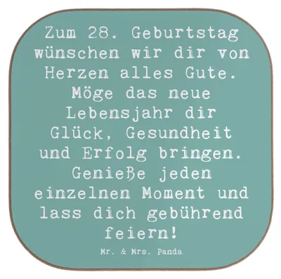 Produktbild von Mr. & Mrs. Panda Untersetzer für Gläser Spruch 28. Geburtstag - Meeresbrise - Geschenk, Happy Birthday, gläseruntersetzer, Glas, Kaffeeuntersetzer, Coaster, Meilenstein