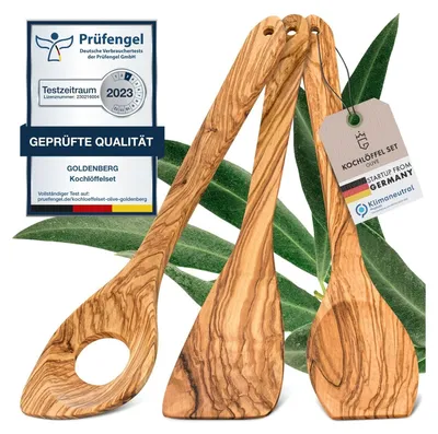 Produktbild von GOLDENBERG® Premium Holzkochlöffel Set Olive - feinstes Olivenholz aus Italien - Germany - antibakteriell und hitzebeständig - Kochlöffel Holz