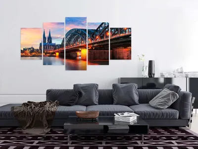 Image de Tableau acoustique Cologne 200 x 100 cm Tableaux Mousse acoustique Absorbeur acoustique haute performance Isolation acoustique Toile 5 pièces Tableau mural Acoustique intérieure Isolation acoustique Ville Hohenzollernbrücke d-B-0167-b-m