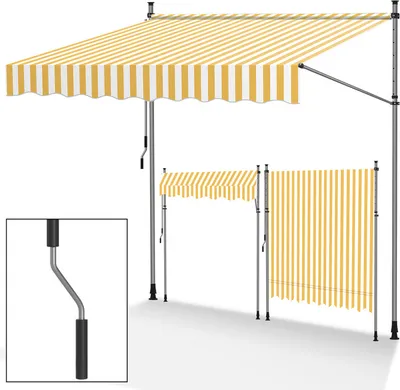 Produktbild von TolleTour Klemmmarkise 400x120cm Markise Höhenverstellbare Balkonmarkise mit Handkurbel Sonnenschutz ohne Bohren für Terrasse und Balkon Gelb Weiß