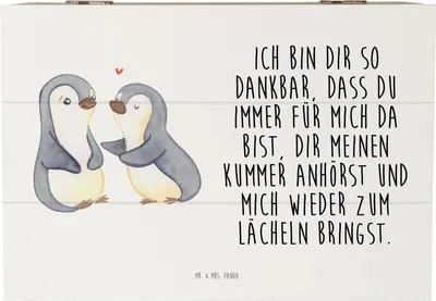 Produktbild von Mr. & Mrs. Panda Geschenkbox Pinguine trösten 22 x 15 cm - Weiß - Geschenk, Holzbox mit Deckel, Freund, geschenkkiste, Hochzeitstag, für Frauen, Valentinstag, Freundin