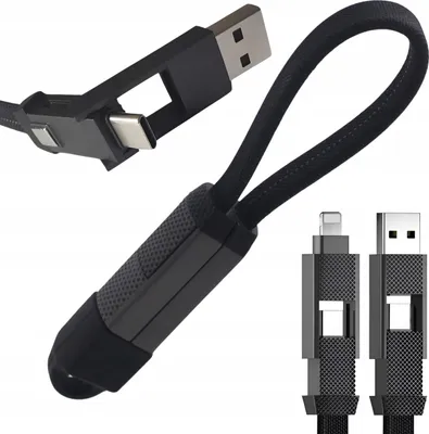 Image de Câble magnétique 4 en 1 pour recharger un porte-clés 60 W 15 cm USB C USB A Lightning