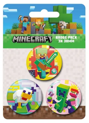 Obrázok produktu pre Minecraft – odznaky s postavičkami (balenie po 3 ks) PM13548 (jednotná veľkosť) (farebné)