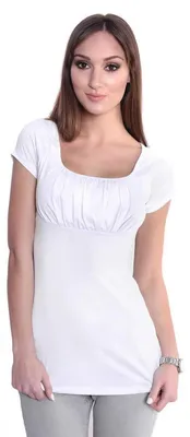 Produktbild von Damen Shirt Tunika mit Raffungen U-Ausschnitt ; Weiß/M/L 38/40
