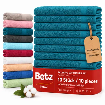 Produktbild von Betz 10 Stück Seiftücher Seiftuch Seiflappen Set Palermo 100% Baumwolle Größe 30x30 cm Petrol, KI-generiertes Bild