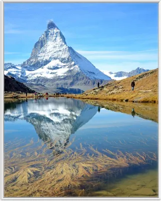 Produktbild von Wallario Wandbild Matterhorn - Spiegelung im See, Größe: 40,30 x 50,30 cm, Poster mit weißem Aluminiumrahmen