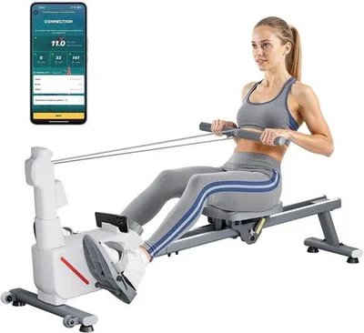 Image de Rameur - Magnétique, pliable - Silencieux - 16 niveaux de résistance - Double glissière - Écran LCD - Compatible avec l'application Bluetooth - Poids maximal supporté : 158 kg