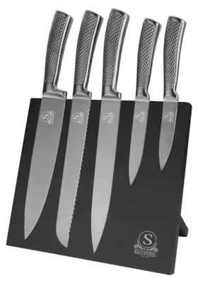 Produktbild von 6-teiliges Messer-Set mit ergonomischem Griff & magnetischem Messerblock - Silber