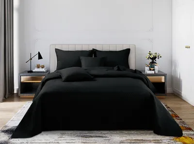 Produktbild von Schwarze Tagesdecke Sofa Steppdecke PLED 75x150 TRIO