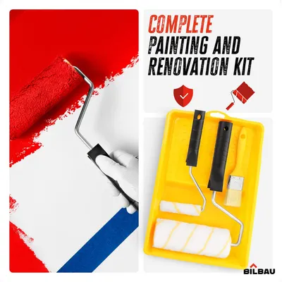 Produktbild von BILBAU Farbroller-Set mit Farbwanne und Pinsel zum Streichen von Wänden und Zäun