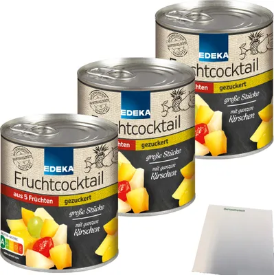 Produktbild von Edeka 5-Fruchtcocktail große Stücke gezuckert 3er Pack (3x820g Dose) + usy Block