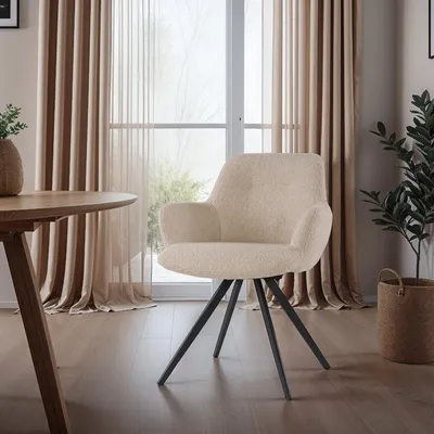 Productafbeelding van Livingfurn Eetkamerstoel Doreen Bouclé Beige Draaibaar- Set van 2