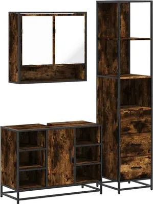 Produktbild von vidaXL 3-tlg. Badmöbel-Set Räuchereiche Holzwerkstoff