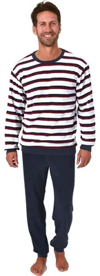 Produktbild von Edler Herren Frottee Pyjama Schlafanzug mit Bündchen in Streifenoptik - 291 101 13 788 ; rot , 54